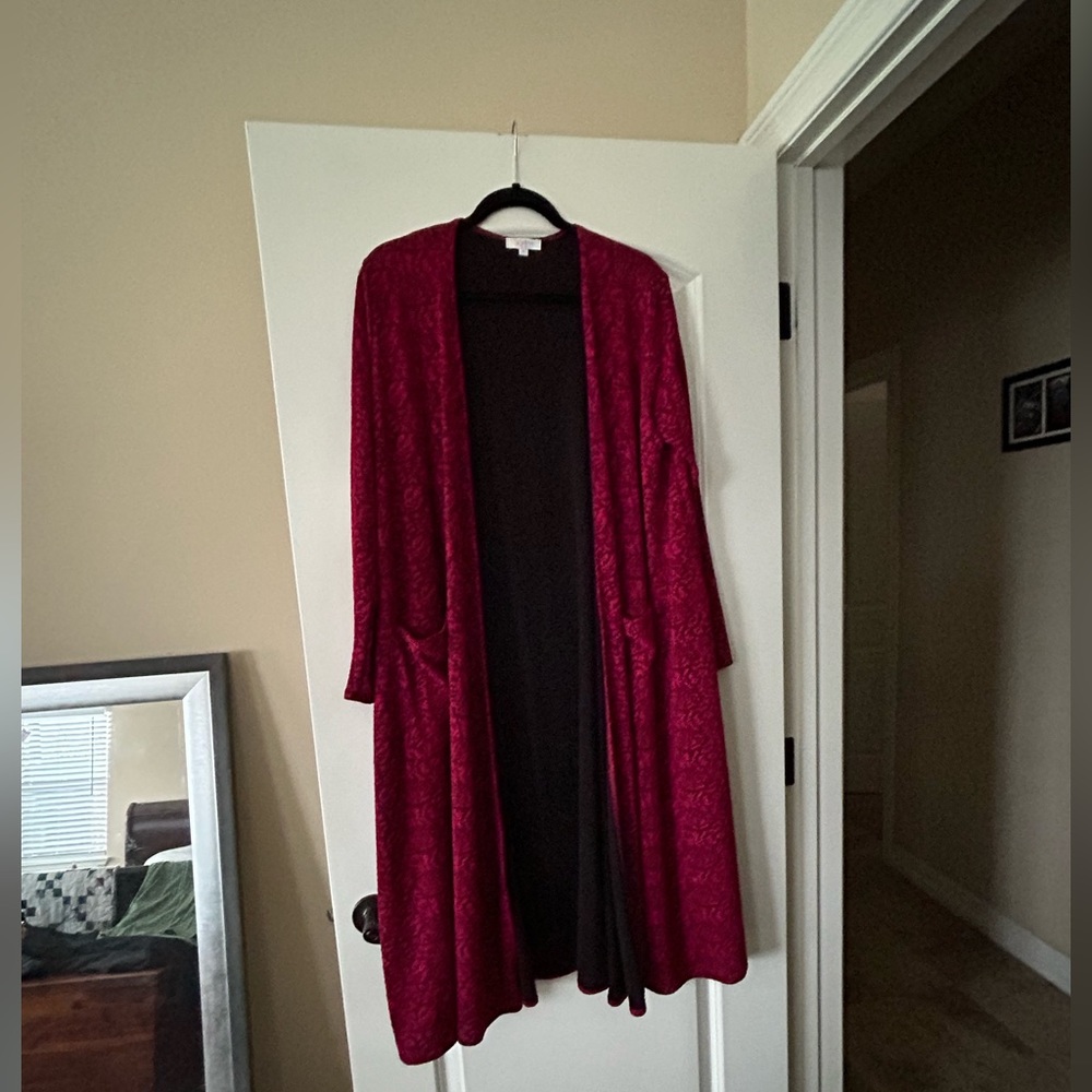 Lularoe, Sarah, Cover up, Long, Red, Black, Lace, L, Sexy, Perfect for Valentine